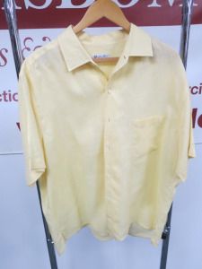 Loro Piana Men's Washed Yellow Linen Short Sleeve Shirt. Size XXL.