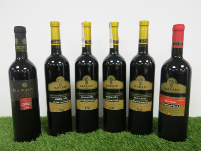 6 x Assorted Bottles of Red Wine to Include: 4 x Marani Kindzmarauli Georgian 2017 Red Wine, 750ml, 1 x Marani Chvanchkara Georgian 2016 Red Wine, 750ml & 1 x Barkan Classic Sauvignon 2019, 750ml.
