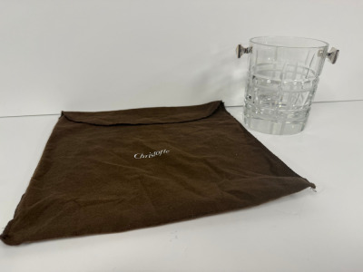 Christofle France Cut Glass Scottish Ice Bucket in Cloth Pouch. Size H14cm.