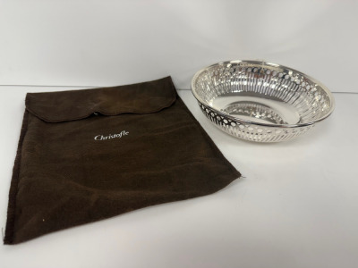 Christofle France, Silver Bread Bowl in Cloth Pouch. Size Dia 17cm.