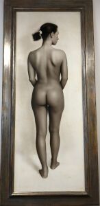 Juan Bautista Nieto (1963-) 'Begona 1', Mixed Media on Board, Signed with Sammer Gallery Spain Label. Size 60 x 30in. Lot Includes 3 x Sammer Gallery Exhibition Books & 1 x Albemarle Gallery Exhibition Book.
