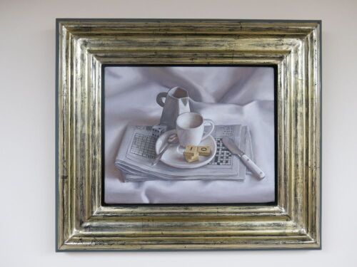 Saul Robertson (1978) Oil on Linen 'Puzzles' 2011 in Contemporary Frame. Art Size 25 x 20cm.