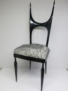 Pozzi & Verga Side Chair Circa 1940 in Black Ebonised Wood with Faux Fur Upholstered Seat.