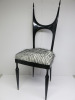 Pozzi & Verga Side Chair Circa 1940 in Black Ebonised Wood with Faux Fur Upholstered Seat.