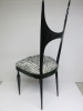 Pozzi & Verga Side Chair Circa 1940 in Black Ebonised Wood with Faux Fur Upholstered Seat. - 4