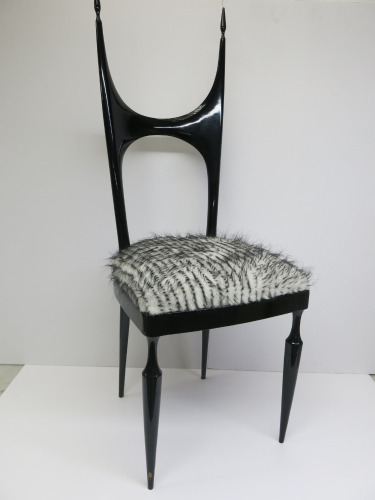 Pozzi & Verga Side Chair Circa 1940 in Black Ebonised Wood with Faux Fur Upholstered Seat.