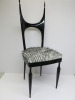Pozzi & Verga Side Chair Circa 1940 in Black Ebonised Wood with Faux Fur Upholstered Seat.