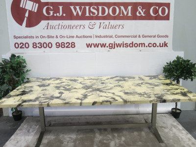 Vintage Lacquered (Believed to be Goatskin) Large Table with Heavy Metal Legs, Size H75 x W240 x D120cm.