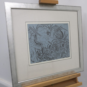 Pablo Picasso Linograves (Linocut) 18 la pique cassee 1962. Framed & Glazed From Edition Published by Editions Cercle D'Art. Paris Printed on Arches Wove Paper. Limited Edition Lithograph 472/520 with Jonty Hearnden Ltd Certificate of Authenticity to Back