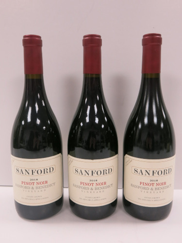 3 x Bottles of Sanford & Benedict Vineyard Pinot Noir Red Wine, 2018, 750ml.