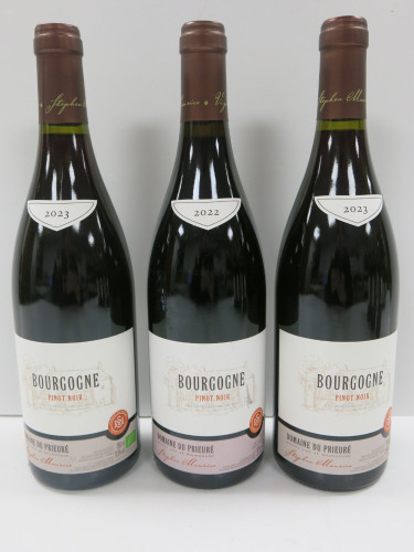 3 x Bottles of Domaine Du Prieure Bourgogne Pinot Noir, 2022 & 2023, 750ml.
