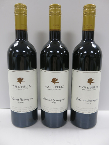 3 x Bottles of Vasse Felix Margaret River Cabernet Sauvignon Red Wine, 2020, 750ml.