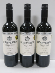 3 x Bottles of Echeverria Gran Reserve Merlot Red Wine, 2021, 750ml.