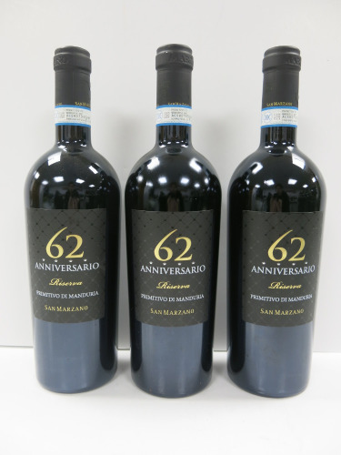 3 x Bottles of San Marzano Anniversario 62 Riserva Red Wine, 2019, 750ml.