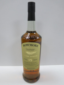 Bottle of Bowmore Aston Martin Golden & Elegant Islay Single Malt Scotch Whisky, Aged 15 Years, 1L.