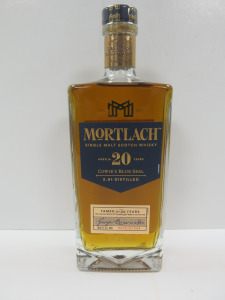 Bottle of Mortlach Cowie's Blue Seal 2.81 Distilled Single Malt Scotch Whisky, Aged for 20 Years, Bottle No: 2020 of 87344, 700ml