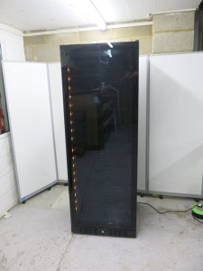 Dunavox 143 Bottle Free Standing Glass Door Single Zone Wine Fridge, Model DX-143.468B. Size H183 x W65 x D68cm.