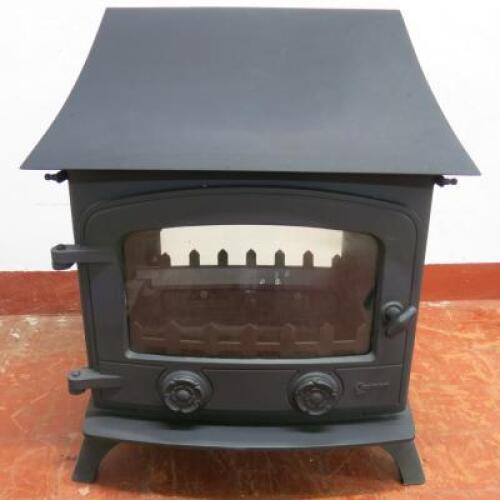 Devon Free Standing Double Sided Wood Burning Stove, withy Single Door & Low Canopy, Matt Black Finish, 9kw Output. RRP £1925