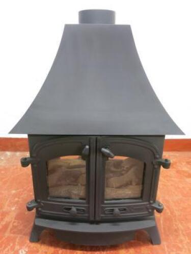 Devon Gas Stove with High Canopy, Double Sided with Double Door & Log Effect Fuel Bed, Matt Black. RRP £2085 reduced to £1400