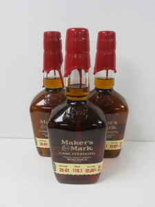 3 x Bottles of Makers Mark Cask Strength Kentucky Straight Bourbon Whisky, Batch No: 20-01, 700ml.