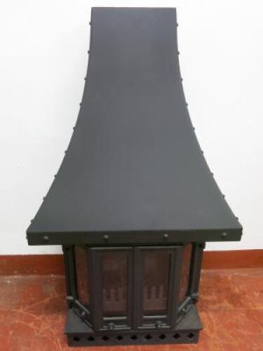 Dovre 1800 Log Burner, With Wall Mounted Hood in Matt Black.