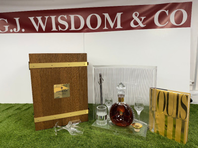 Louis XIII de Remy Martin Cognac Grande Champagne 1L50 Dummy Bottle. Comes with Protective Wooden Trunk for Transportation, Baccarat Decanter, Fleur de Lis Stopper, Set of 4 Crystal Tasting Glasses, Spear (Pipette), Perspex Display, Crystal Candle Holder 