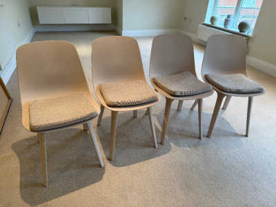 Set of 4 IKEA Odger Beige Dining Chairs with 4 Seat Cushions.