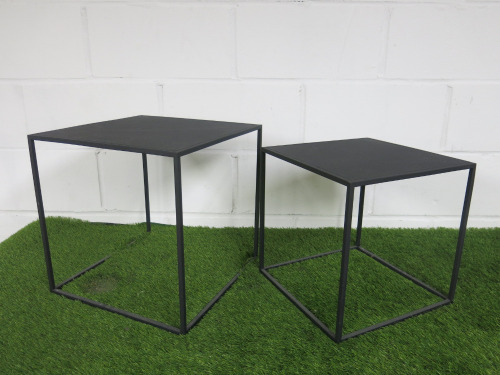 Set of 2 Square Nest of Tables in Black Metal.