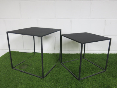 Set of 2 Square Nest of Tables in Black Metal.
