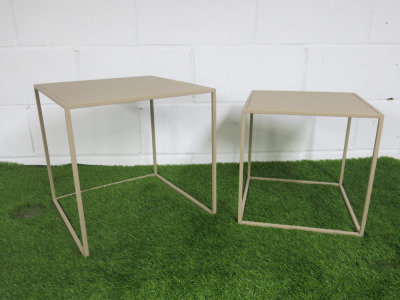 Set of 2 Square Nest of Tables in Stone Metal.
