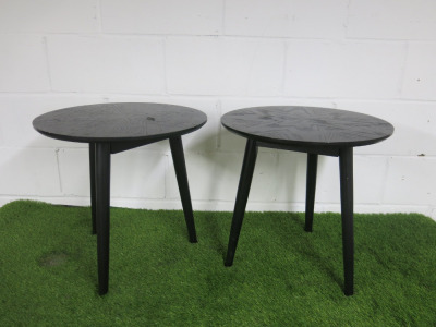 Set of 2 Circular Black Wooden Side Tables. Diameter 50cm.