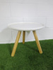 Normann Copenhagen Tablo White Glossy Plastic Top Side Table with Wooden Legs. Diameter 49cm.