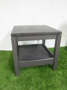 Black Wooden Coffee Table with Under Shelf. Size H40cm, W40cm & D40cm. (Condition as Viewed).
