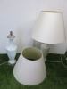 Pair of White Ceramic with Antique Effect Base & Detail Side Lamps with Porta Romana Lamp Shades. Size H62cm. - 3