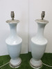 Pair of White Ceramic with Antique Effect Base & Detail Side Lamps with Porta Romana Lamp Shades. Size H62cm. - 4