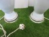 Pair of White Ceramic with Antique Effect Base & Detail Side Lamps with Porta Romana Lamp Shades. Size H62cm. - 5
