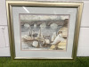 Watercolour Swan Painting, Framed in Champagne Gold & Glazed, Signed John Butler 2000. Size H55cm x W64cm.