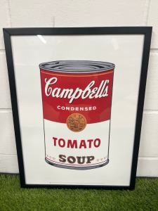 Campbell's Condensed Tomato Soup Can Signed Print, Framed in Black & Glazed. Size H64cm & W49cm.