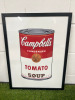 Campbell's Condensed Tomato Soup Can Signed Print, Framed in Black & Glazed. Size H64cm & W49cm.