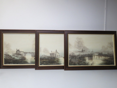 Set of 3 x Wooden Framed Original Artworks by Artist David James, Signed. Size H63 x W88cm.