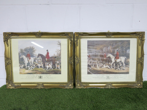 Pair of Gold Gilt Framed & Mounted Proof Prints Originally Painted by R.Davies & Drawn on Stone by J.W.Giles. Depicting 19th Century Fox Hunts. Size H50 x 60cm.