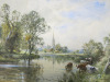 Framed Original Watercolour on Board by Henry.J.Kinnaird (1880-1920) Signed by Artist, Depicting River Scene & Salisbury Cathedral. Size 49 x 61cm. - 5