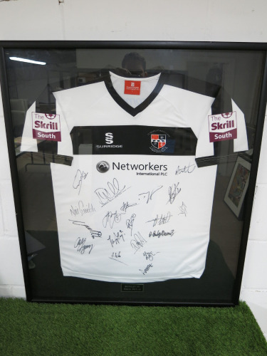 Bromley FC Football Shirt in Framed & Glazed Presentation Frame, for the 2013/14 Season, Signed by the Team. Size 85 x 98cm.