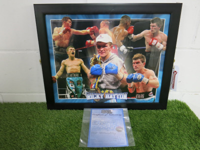 Ricky Hatton Signed & Framed Montage of Photograph in Presentation Frame. Comes with Spirit of Sport Certificate of Authenticity, Ref 1864 & with Photo of Ricky Hatton Signing Gloves.