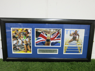Jessica Ennis World Heptathlon Champion 2009, Framed & Glazed Picture Presentation Collage with Plaque. Size 70 x 35cm.