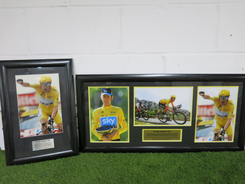 2 x Bradley Wiggins CBE Framed Pictures to Include: 2012 Tour de France Special Edition, Framed & Glazed Picture Presentation Collage with Plaque. Size 41 x 86cm & Cyclings Bradley Wiggins at the 2012 Tour de France, Framed & Glazed Photograph with Plaque