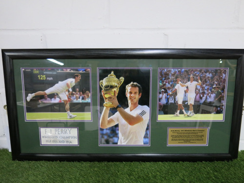 Andy Murray 2013 Wimbledon Men's Champion, Framed & Glazed Picture Presentation Collage with Plaque. Size 45 x 90cm.