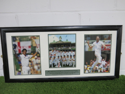 2005 England Win 2-1 to Regain the Ashes, Framed & Glazed Picture Presentation Collage with Plaque. Size 45 x 90cm.