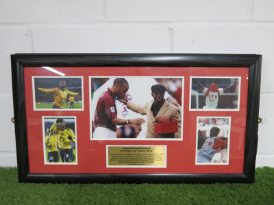 Arsenal FC Football Collage Picture of Arsenal FC 'Ian Wright & Thierry Henri'. Framed & Glazed Picture Presentation Collage with Plaque. Size 41 x 76cm.