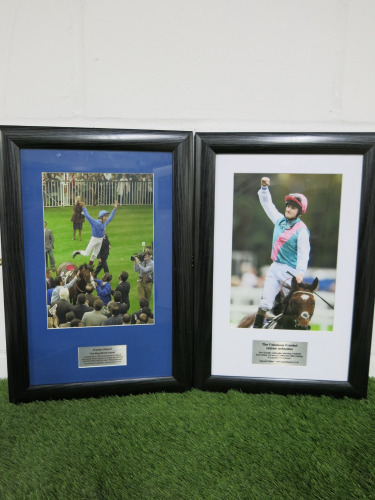 2 x Framed & Glazed Horse Racing Photographs of Tom Queally & Frankie Dettori. Size 33 x 50cm.